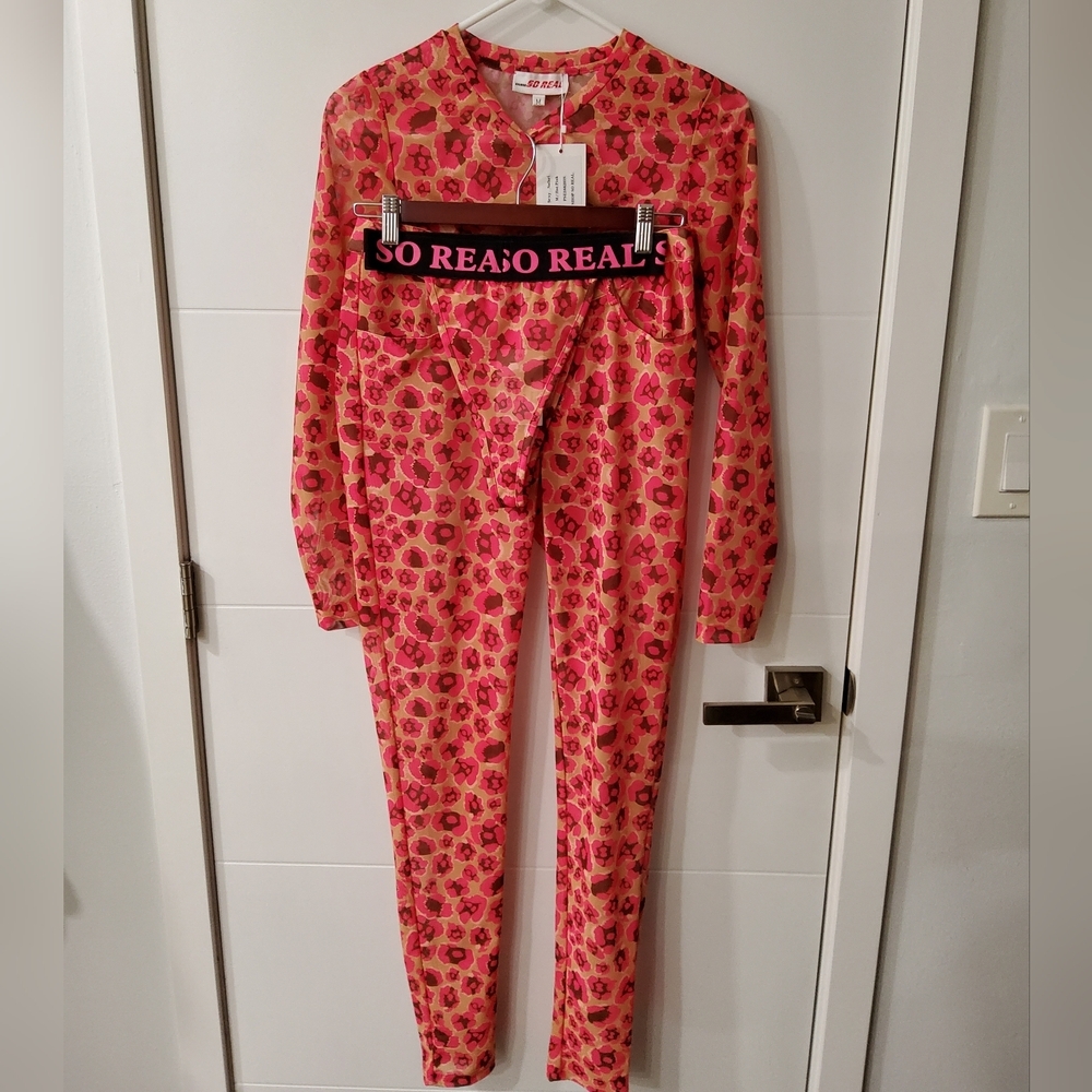 SO REAL 3 Pieces Mesh Animal Print Pants Suit Size M